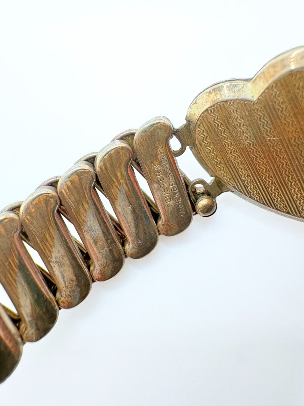 Vintage Lustern Heart Locket Bracelet & Pendant Set Gold Filled Sterling 1940s - Picture 5 of 9